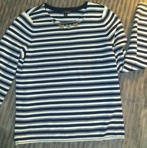 Sweater with jeweled neckline